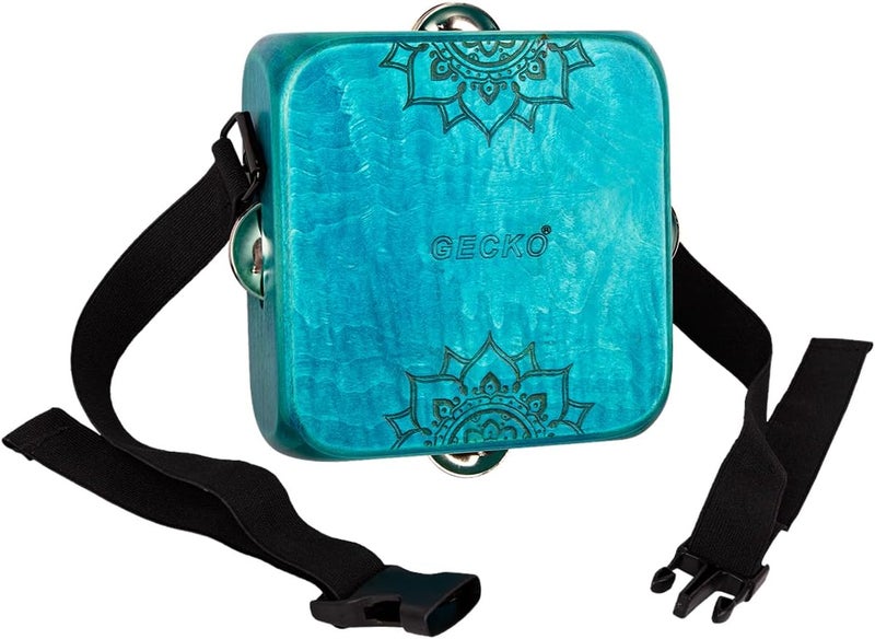 GECKO Tambourine Cajon Drum with Jingles, Wearable Strap, Storage Bag, Handheld Percussion Instrument, Portable Cajon for Rhythm Practice & Live Performance (Blue) - Image 1